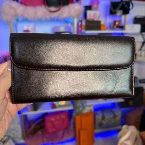 Unused Fendi Vintage Dark Brown Leather Large Bifold Wallet Unisex Men’s - Picture 4 of 15